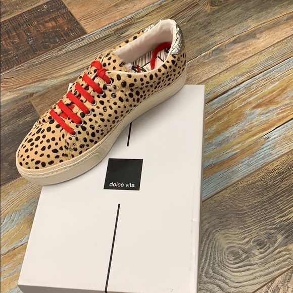 dolce vita leopard sneakers with red laces